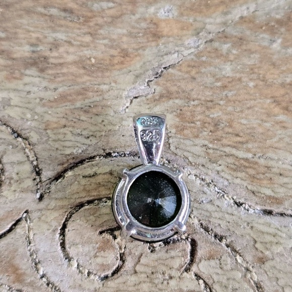 Moldavite Colored CZ Pendant and Stud Earrings Set in Sterling Silver - Picture 5 of 8